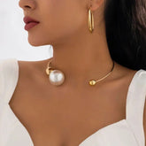 Modern Pearl & Gold Open Cuff Choker Necklace